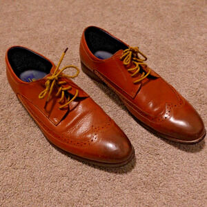 La Milano Men 10.5 Shoes Wingtip‎ Oxford Genuine Leather Cognac Brown